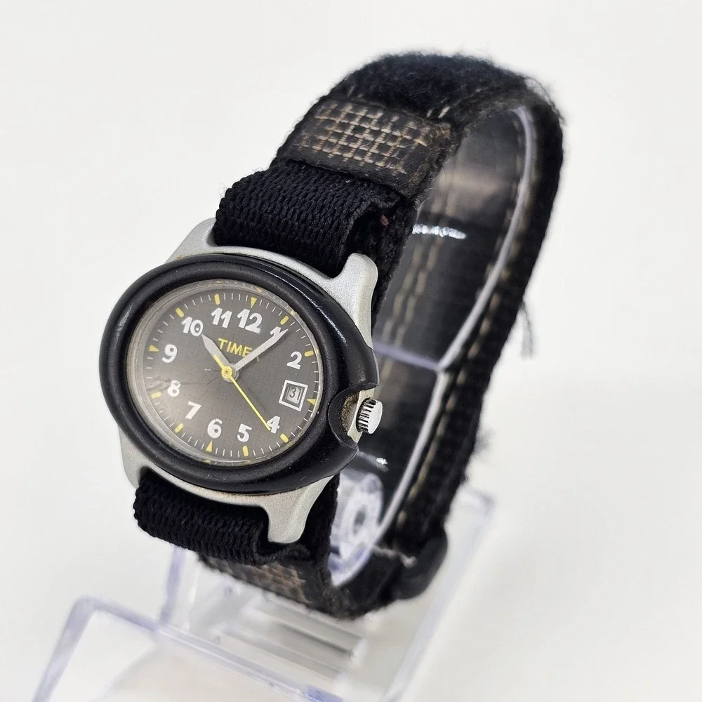 Timex Kids Children Watch 32MM Black Dial Date Black Nylon Band New Battery‎